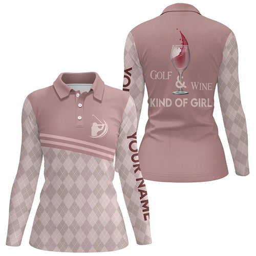 Golf Wine Kind Of Girl Womens Polo Shirt Pink Argyle Wine Golf Shirts Golf Gifts For Ladies LDT0888