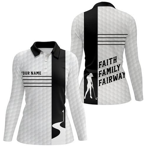 Faith Family Fairways Black White Womens Golf Tops Custom Name Cool Golf Gifts For Women LDT0891