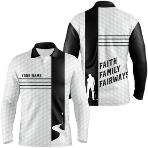 Faith Family Fairways Black White Mens Golf Polo Shirt Custom Name Cool Golf Gifts For Men LDT0891