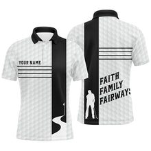 Load image into Gallery viewer, Faith Family Fairways Black White Mens Golf Polo Shirt Custom Name Cool Golf Gifts For Men LDT0891