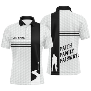 Faith Family Fairways Black White Mens Golf Polo Shirt Custom Name Cool Golf Gifts For Men LDT0891