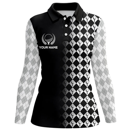 Black & White Argyle Pattern Golf Shirts For Women Customized Cool Golf Gifts For Golf Lover LDT0893