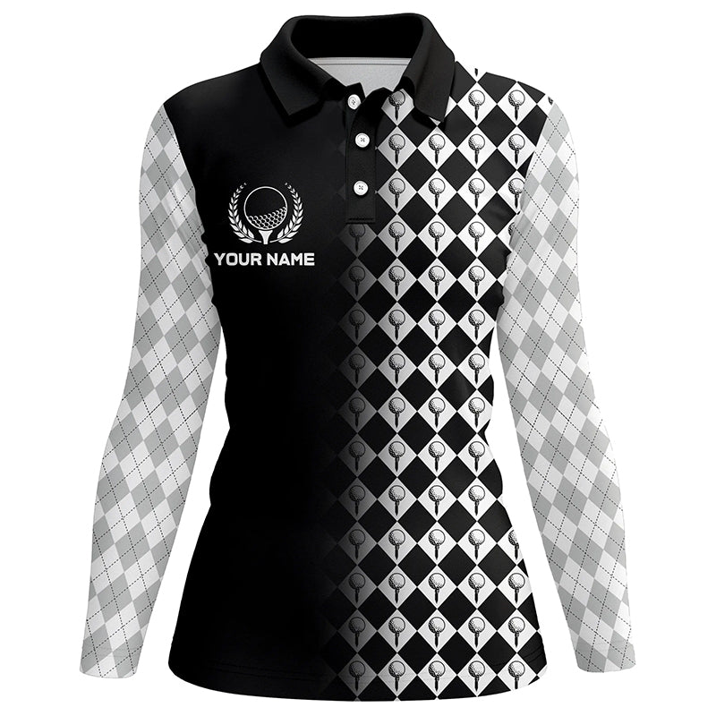 Black & White Argyle Pattern Golf Shirts For Women Customized Cool Golf Gifts For Golf Lover LDT0893