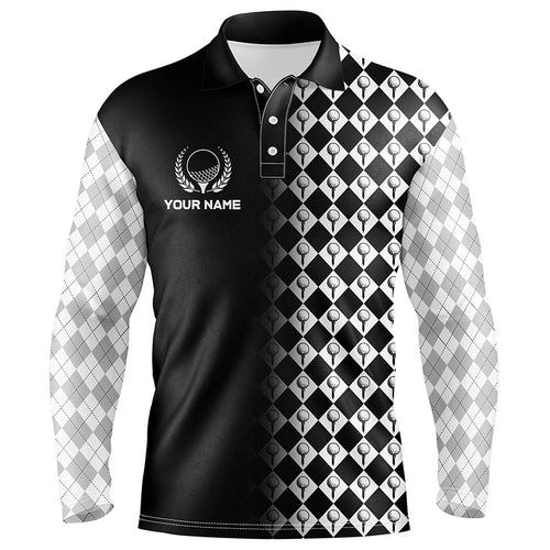 Black & White Argyle Pattern Golf Shirts For Men Customized Cool Golf Gifts For Golf Lovers LDT0893