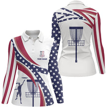 Load image into Gallery viewer, American Flag Disc Golf Polo Shirts Custom Name Patriotic Golf Shirts For Women, Golf Gifts LDT0279