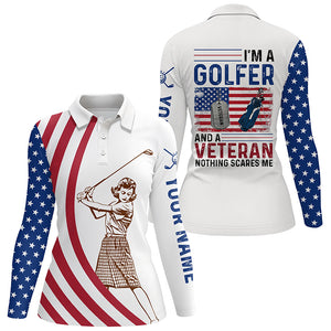 Im A Golfer And A Veteran American Flag Womens Golf Polo Shirts Patriotic Golf Tops For Women LDT0590