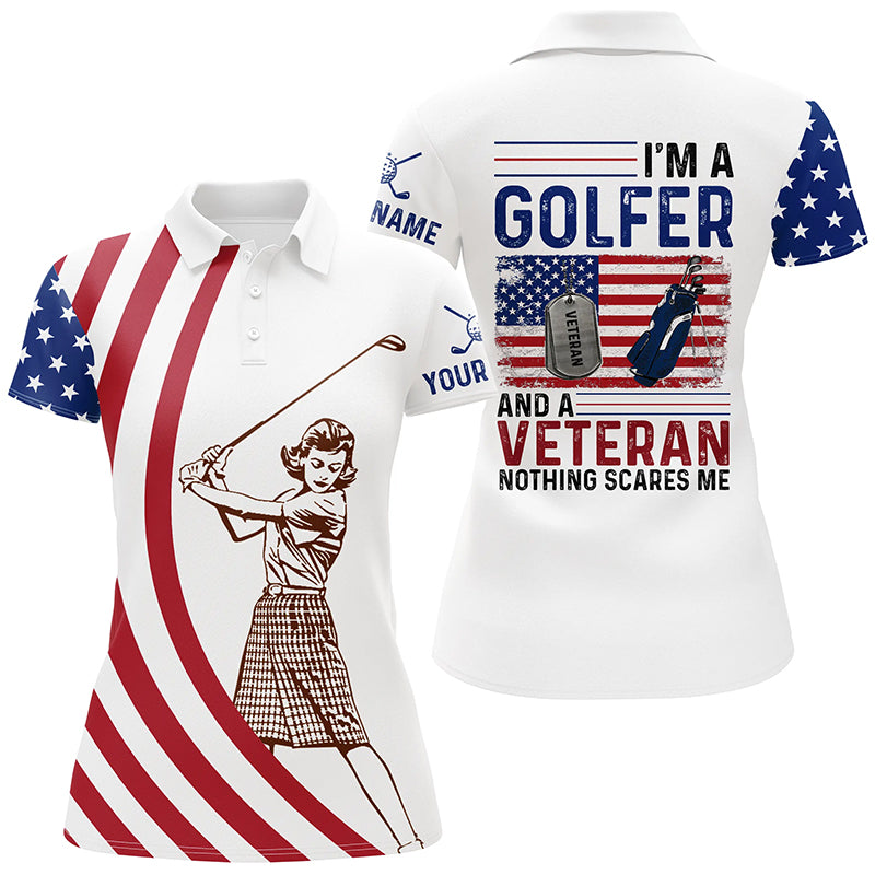 Im A Golfer And A Veteran American Flag Womens Golf Polo Shirts Patriotic Golf Tops For Women LDT0590