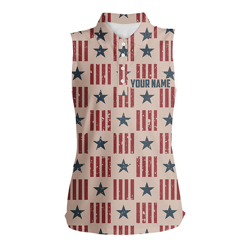 Usa Patriot Seamless Womens Sleeveless Golf Shirt Retro American Golf Shirts For Women Golfing Gifts LDT0599