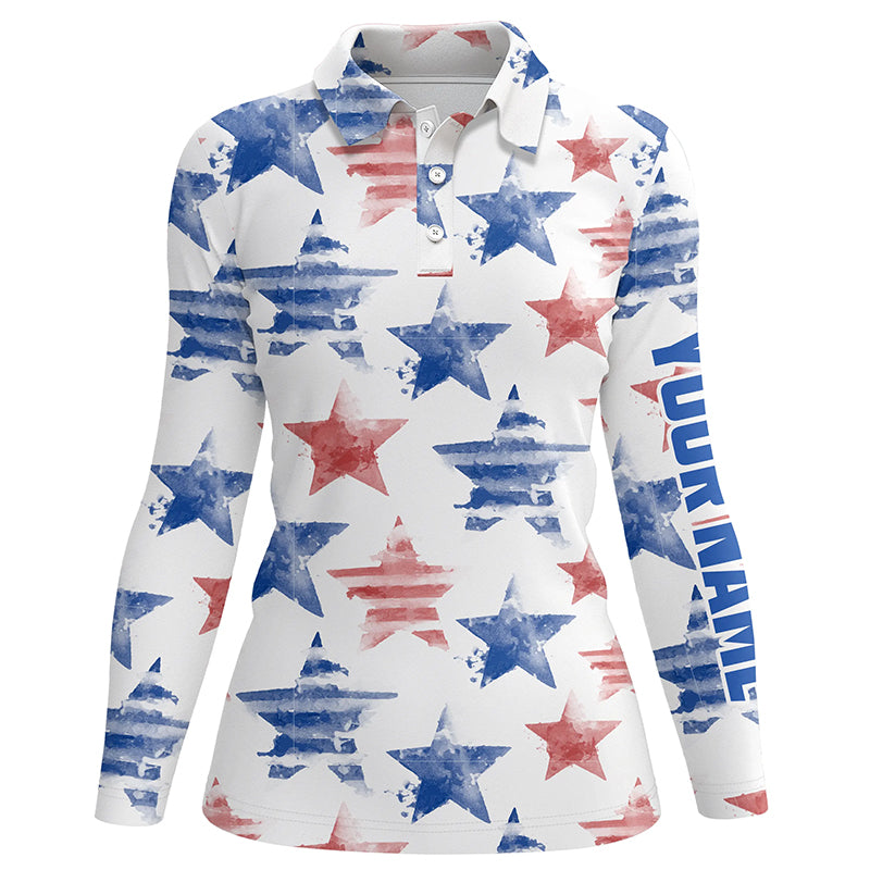 Watercolor American Stars Womens Golf Polo Shirt Patriotic Golf Tops For Women Golf Gifts LDT0601