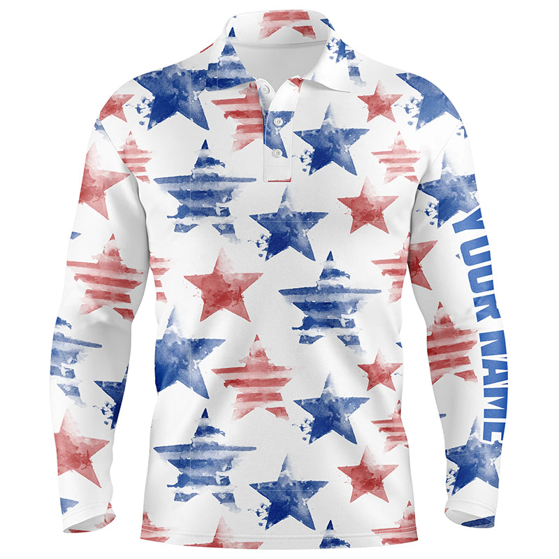 Watercolor American Stars Mens Golf Polo Shirt Patriotic Golf Tops For Men Golf Gifts LDT0601