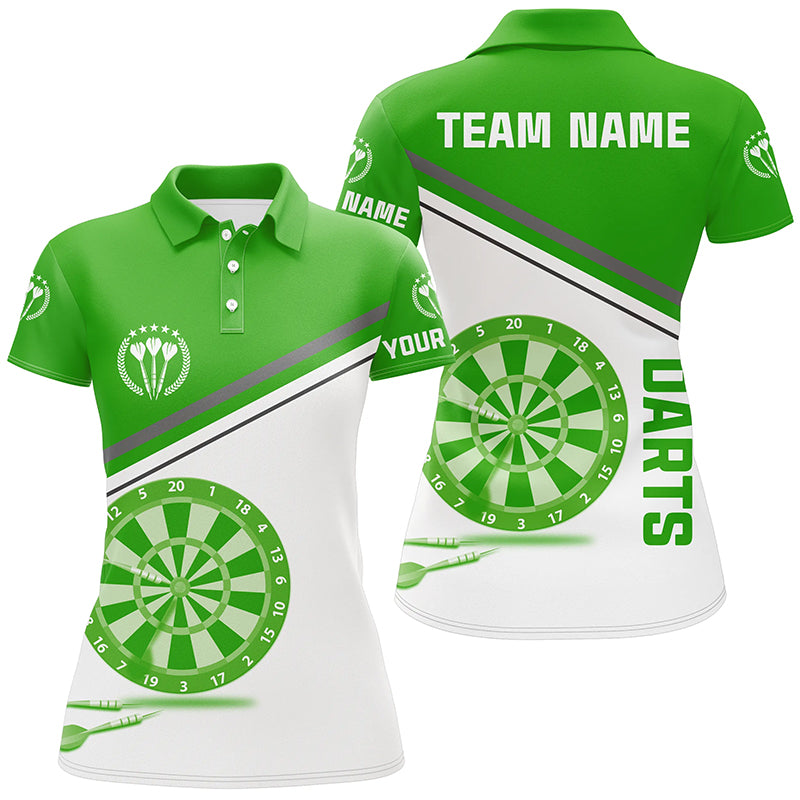Green White Womens Darts Polo Shirt With Name Customized Darts Shirt For Women Dart Jersey LDT1298
