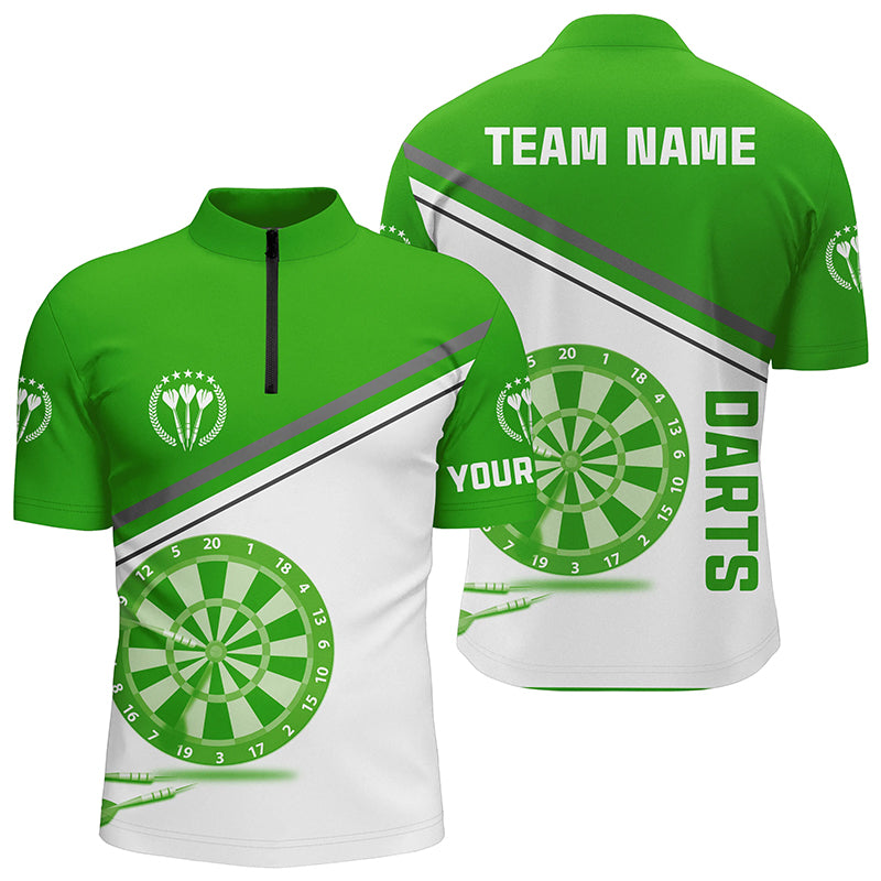 Green White Darts Quarter Zip Shirt With Name Customized Darts Shirts For Men Dart Jerseys LDT1298