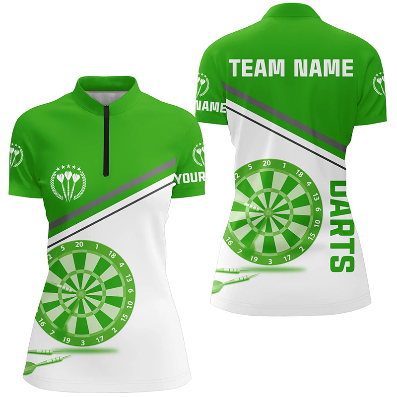 Green White Darts Quarter Zip Shirt With Name Customized Darts Shirt For Women Dart Jersey LDT1298