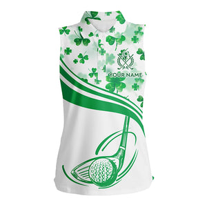 Green Clover St Patrick Day Womens Sleeveless Golf Polo Shirt Custom Golf Shirts For Women Golf Gifts LDT1300