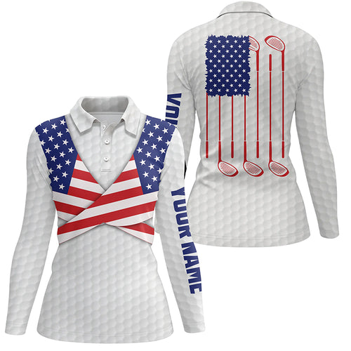 American Flag White Golf Pattern Womens Polo Shirt Patriotic Golf Shirts For Women Golf Gifts LDT0603