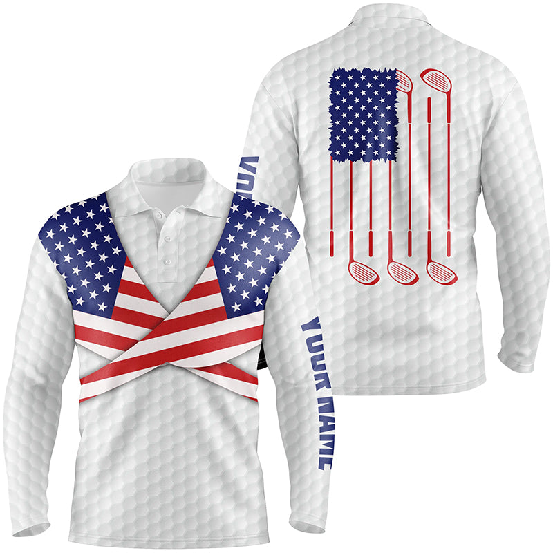 American Flag White Golf Pattern Mens Polo Shirt Patriotic Golf Shirts For Men Golf Gifts LDT0603