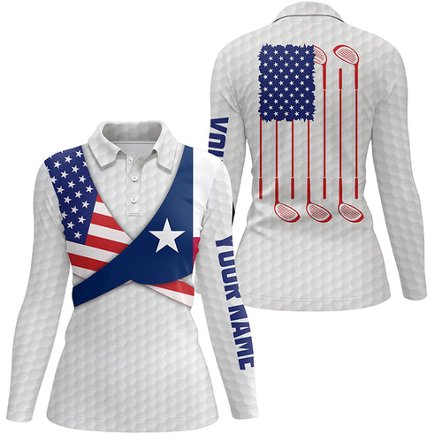 Texas Flag White Golf Pattern Womens Polo Shirt Patriotic Golf Shirts For Women Golf Gifts LDT0604
