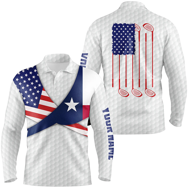 Texas Flag White Golf Pattern Mens Polo Shirt Patriotic Golf Shirts For Men Golf Gifts LDT0604