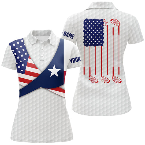 Texas Flag White Golf Pattern Womens Polo Shirt Patriotic Golf Shirts For Women Golf Gifts LDT0604