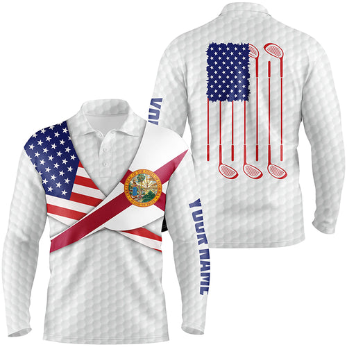 Florida Flag White Golf Pattern Mens Polo Shirt Patriotic Golf Shirts For Men Golf Gifts LDT0605