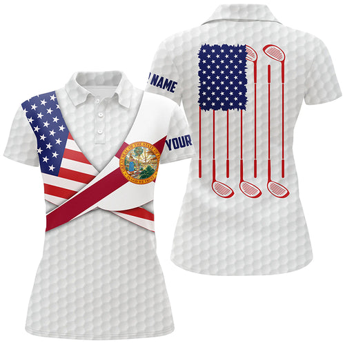 Florida Flag White Golf Pattern Womens Polo Shirt Patriotic Golf Shirts For Women Golf Gifts LDT0605