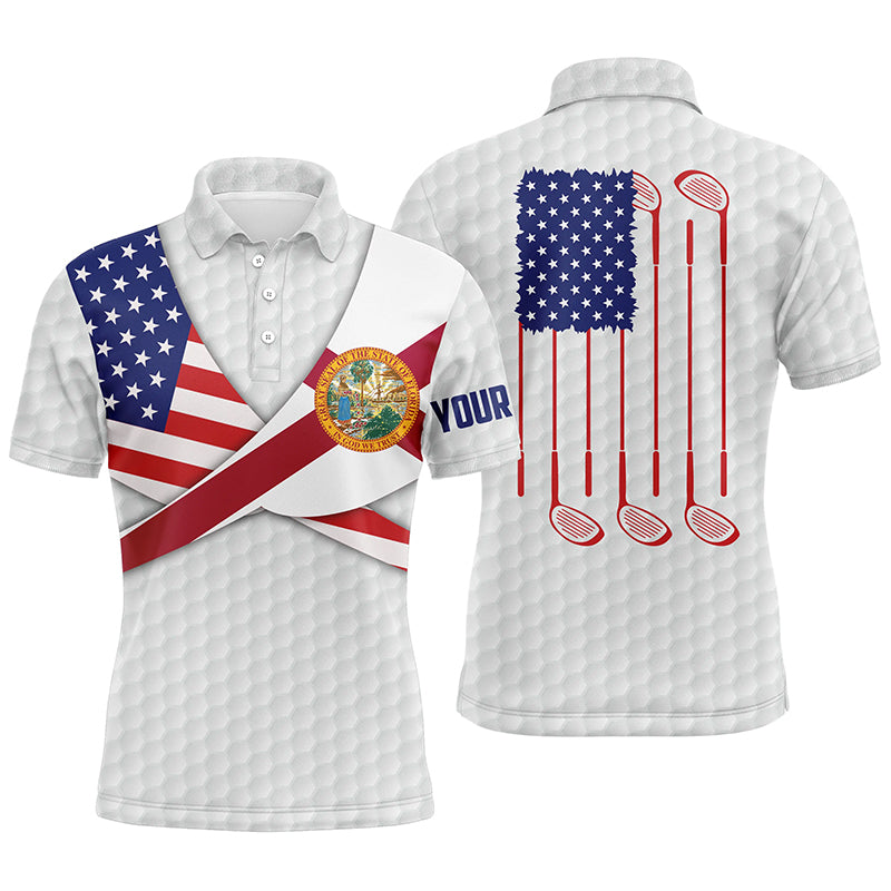 Florida Flag White Golf Pattern Mens Polo Shirt Patriotic Golf Shirts For Men Golf Gifts LDT0605