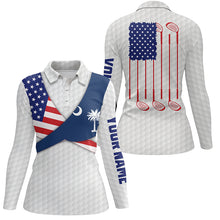 Load image into Gallery viewer, South Carolina Flag White Golf Pattern Womens Polo Shirt Patriotic Women Golf Shirt Golf Gift LDT0606