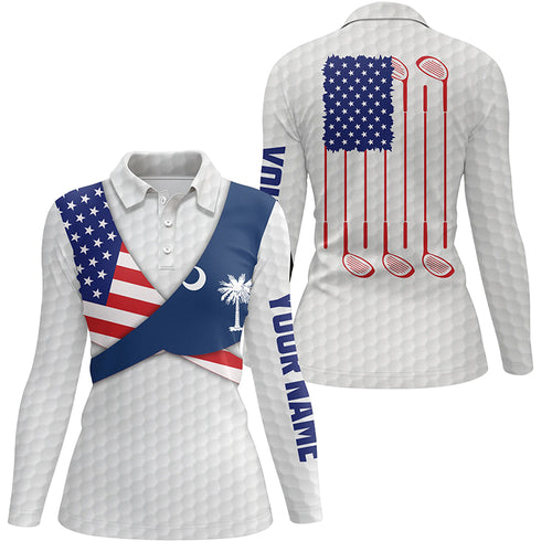 South Carolina Flag White Golf Pattern Womens Polo Shirt Patriotic Women Golf Shirt Golf Gift LDT0606