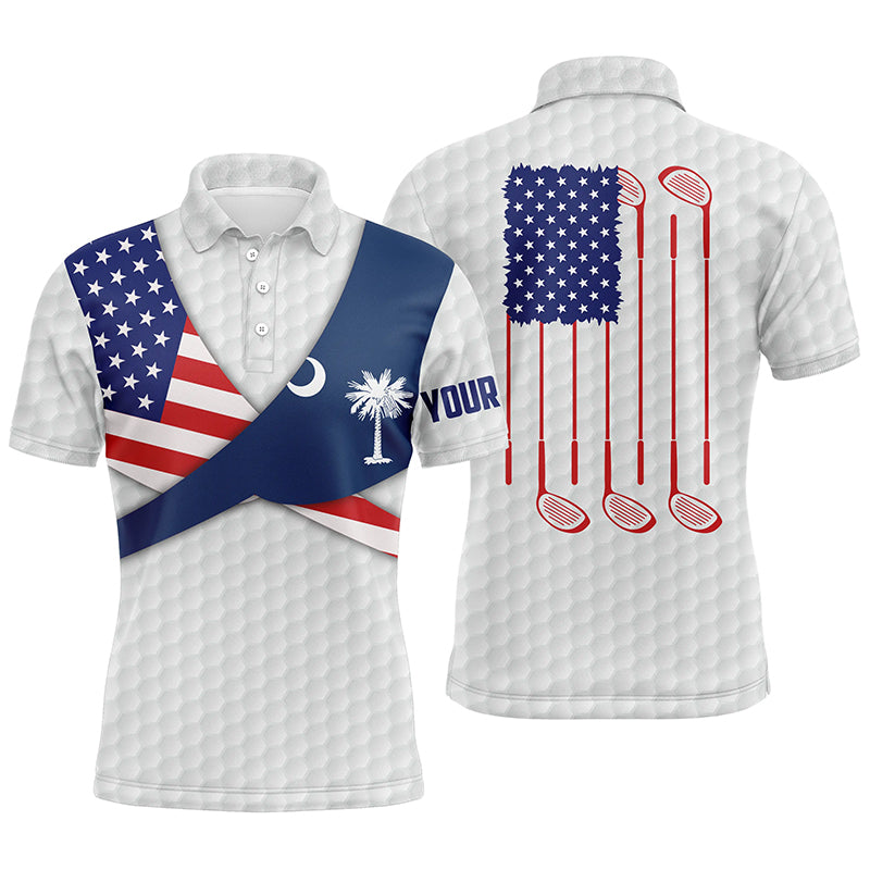 South Carolina Flag White Golf Pattern Mens Polo Shirt Patriotic Men Golf Shirts Golf Gifts LDT0606