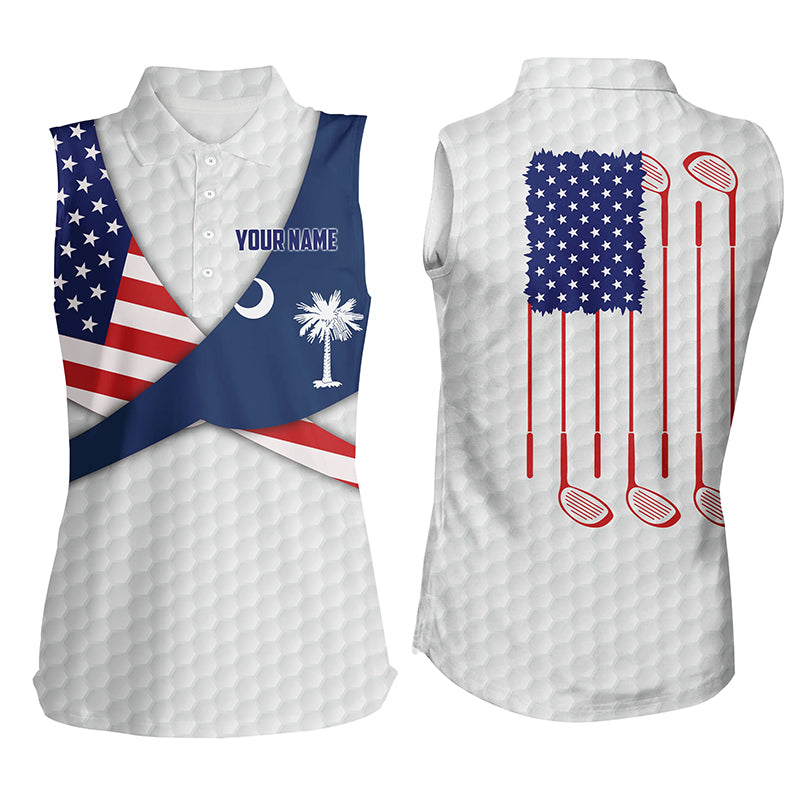South Carolina Flag White Golf Pattern Women Sleeveless Polo Shirt Patriotic Women Golf Top Golf Gift LDT0606