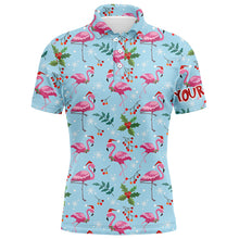 Load image into Gallery viewer, Christmas Flamingo Blue Tropical Mens Golf Polo Shirt Best Xmas Golf Gift Idea For Men LDT0611