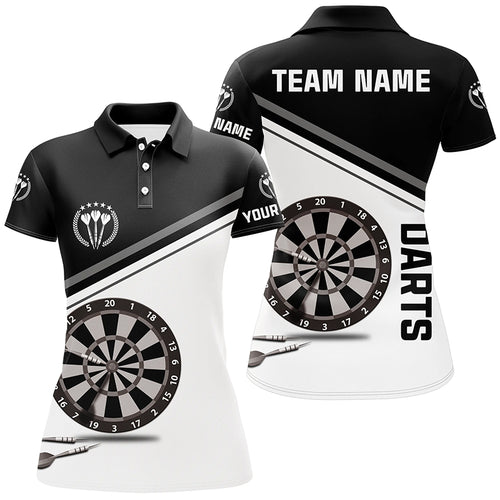 Black And White Darts Polo Shirt With Name Customized Darts Shirts For Women Dart Jersey LDT0306