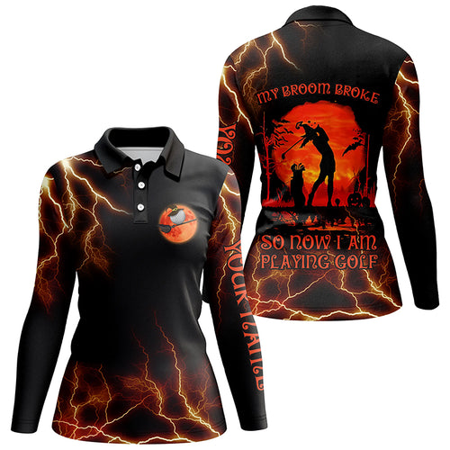 Lightning Womens Golf Polo Shirt, Halloween Golf Gifts Idea For Female Golfers, Scary Witch Shirt LDT0080