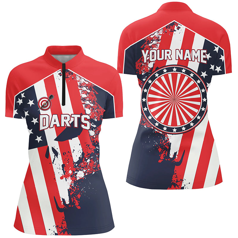 Water Color American Flag Patriotic Darts Quarter Zip Shirt Custom Dart Jersey For Women LDT0317