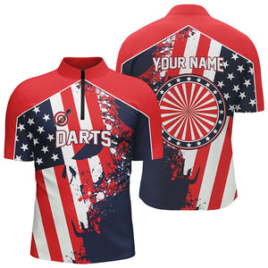 Water Color American Flag Patriotic Darts Quarter Zip Shirt Custom Name Dart Jersey For Men LDT0317