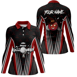 Happy Halloween Golf Polo Shirts Custom Red Black Golf Shirts For Women, Crazy Golf Gifts LDT0361