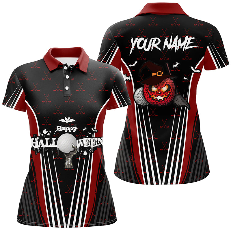 Happy Halloween Golf Polo Shirts Custom Red Black Golf Shirts For Women, Crazy Golf Gifts LDT0361