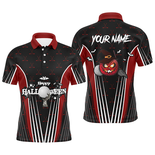 Happy Halloween Mens Golf Polo Shirts Custom Red Black Golf Shirts For Men, Crazy Golf Gifts LDT0361