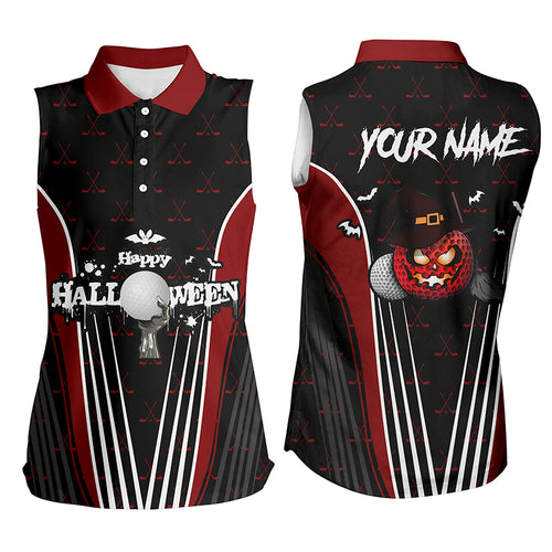 Happy Halloween Sleeveless Golf Polo Shirts Custom Red Black Golf Shirts For Women, Crazy Golf Gifts LDT0361