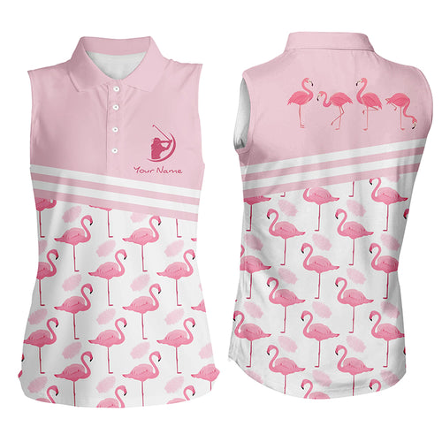 Personalized Flamingo Womens Sleeveless Golf Polo Shirts Pink Golf Shirts For Women Cute Golf Gifts LDT0329