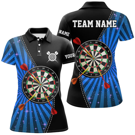 Black Blue Halo Womens Darts Polo Shirt Custom Cool Darts Shirt For Women Dart Jerseys LDT1462