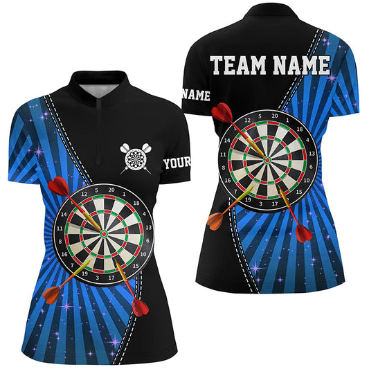 Black Blue Halo Darts Quarter Zip Shirt Custom Cool Darts Shirt For Women Dart Jerseys LDT1462