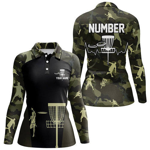 Green Camo Womens Disc Golf Polo Shirts, Custom Camouflage Golf Shirts For Women, Disc Golf Gifts LDT0086