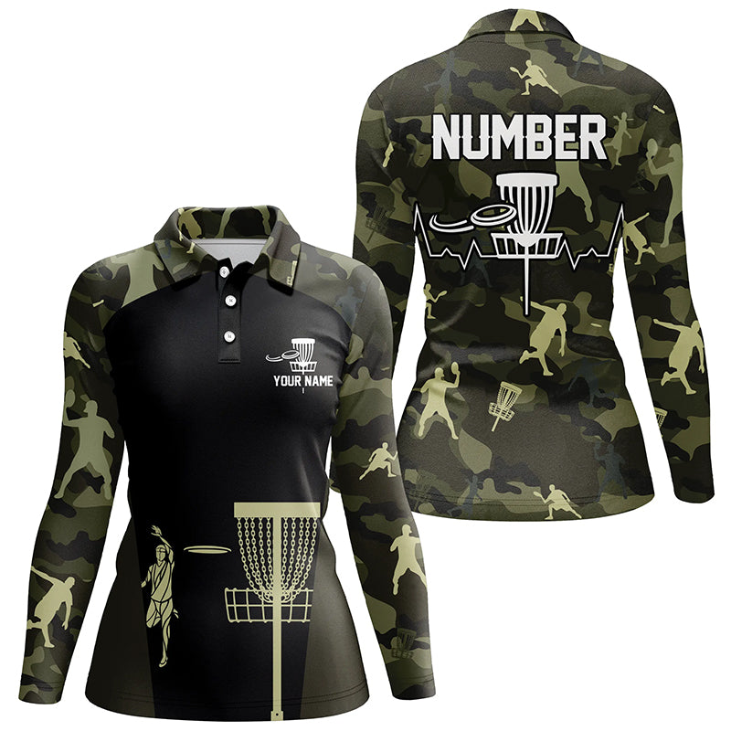 Green Camo Womens Disc Golf Polo Shirts, Custom Camouflage Golf Shirts For Women, Disc Golf Gifts LDT0086