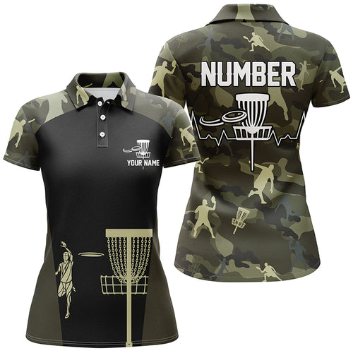 Green Camo Womens Disc Golf Polo Shirts, Custom Camouflage Golf Shirts For Women, Disc Golf Gifts LDT0086