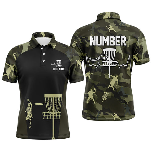 Green Camo Mens Disc Golf Polo Shirts, Custom Camouflage Golf Shirts For Men, Disc Golf Gifts LDT0086