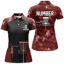 Load image into Gallery viewer, Red Camo Womens Disc Golf Polo Shirts, Custom Camouflage Golf Shirts For Women, Disc Golf Gifts LDT0087