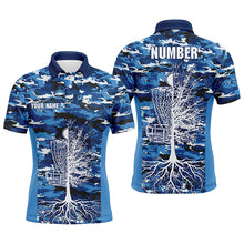 Load image into Gallery viewer, Blue Camo Mens Disc Golf Polo Shirts, Custom Camouflage Golf Shirts For Men, Disc Golf Gifts LDT0093