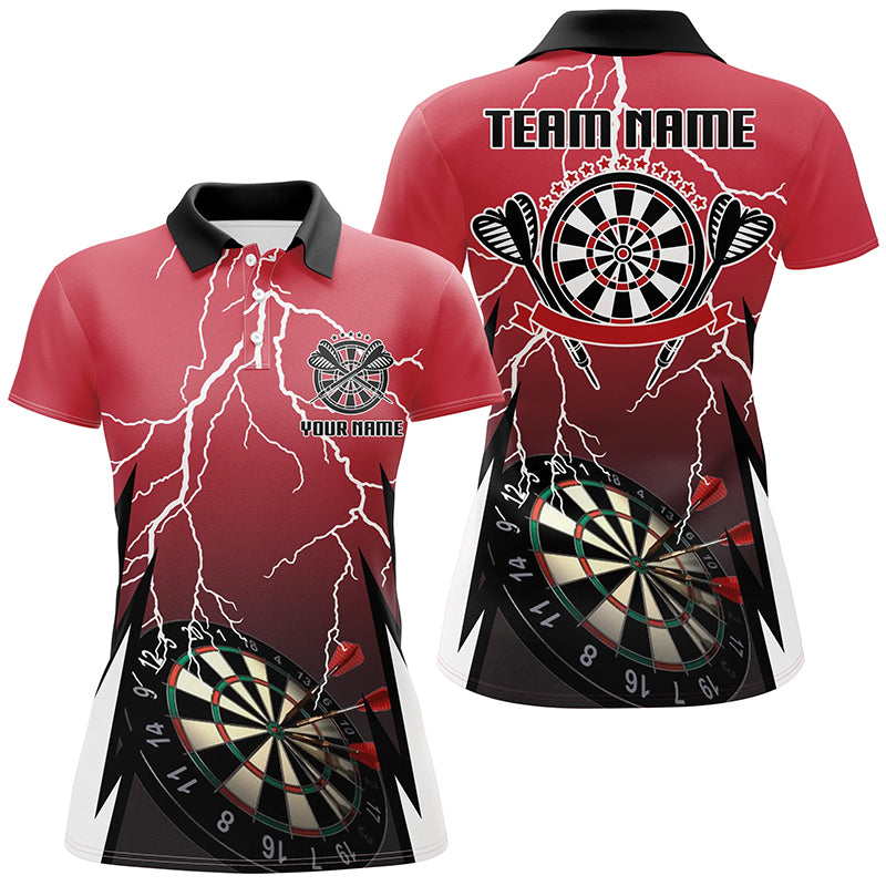 Personalized Red Lightning Darts Polo Shirt Custom Thunder Darts Jersey For Women LDT0334