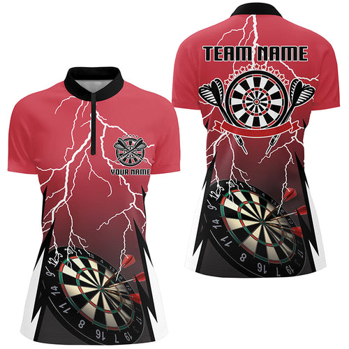 Personalized Red Lightning Darts Quarter-Zip Shirt Custom Thunder Darts Jersey For Women LDT0334